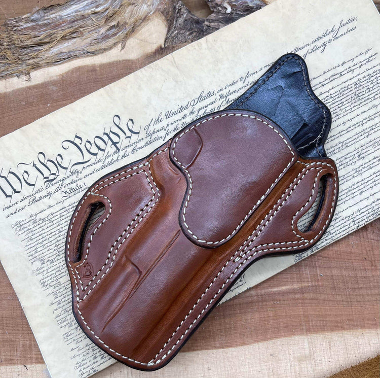 *In Stock* RH Texas Bodyguard Holster 1911 5" Saddle Oil Finish w/Natural Stitching - Busted B Leather