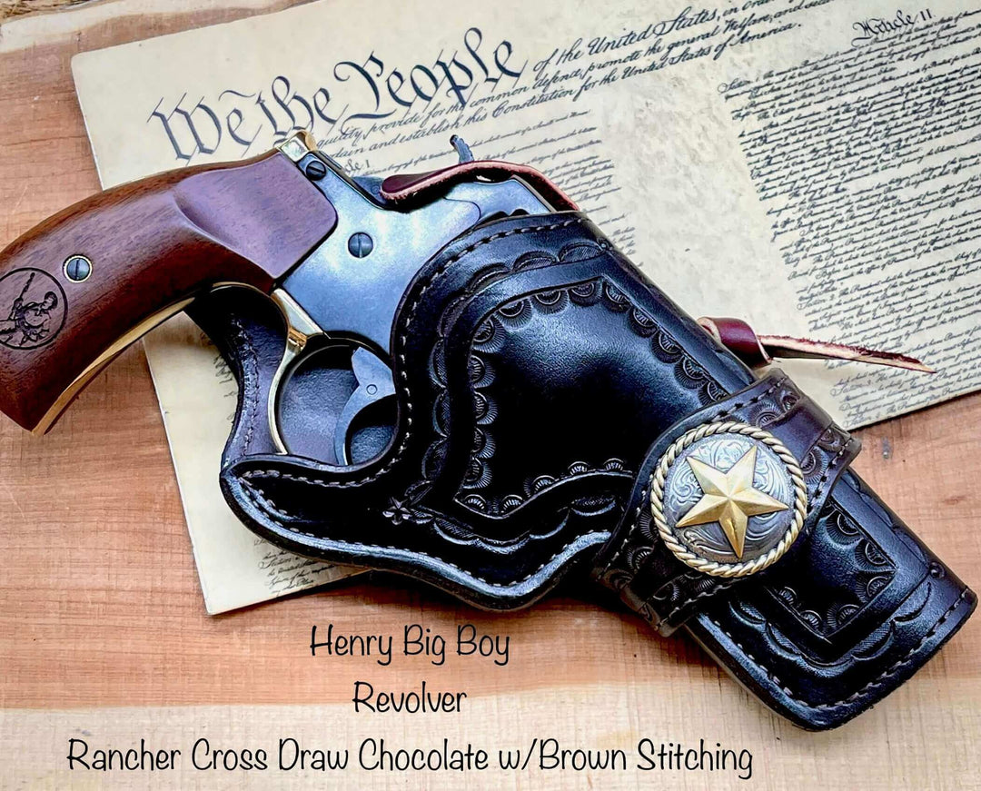 *Made to Order* LH/RH Rancher Cowboy Holster for Single Action and Double Action Revolvers Old West Tooled Border/Concho