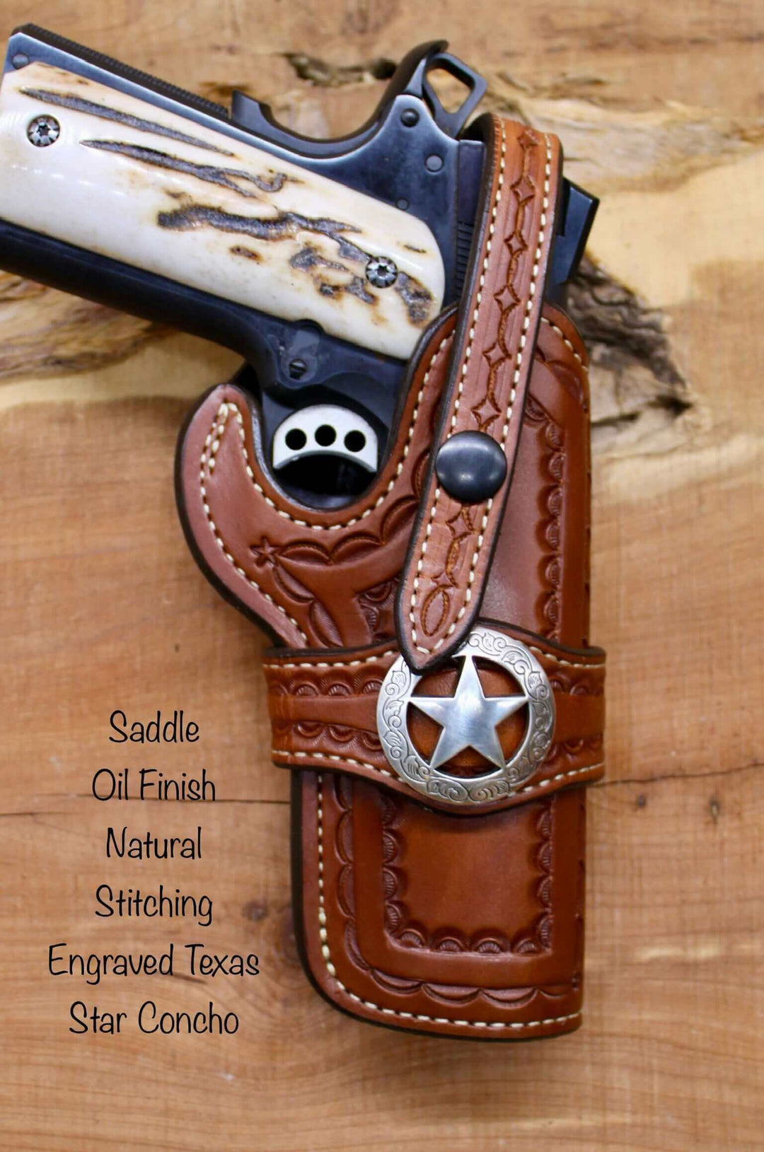 *Made to Order* LH/RH Rancher Cowboy Holster for 1911 Old West Tooled Border/Concho