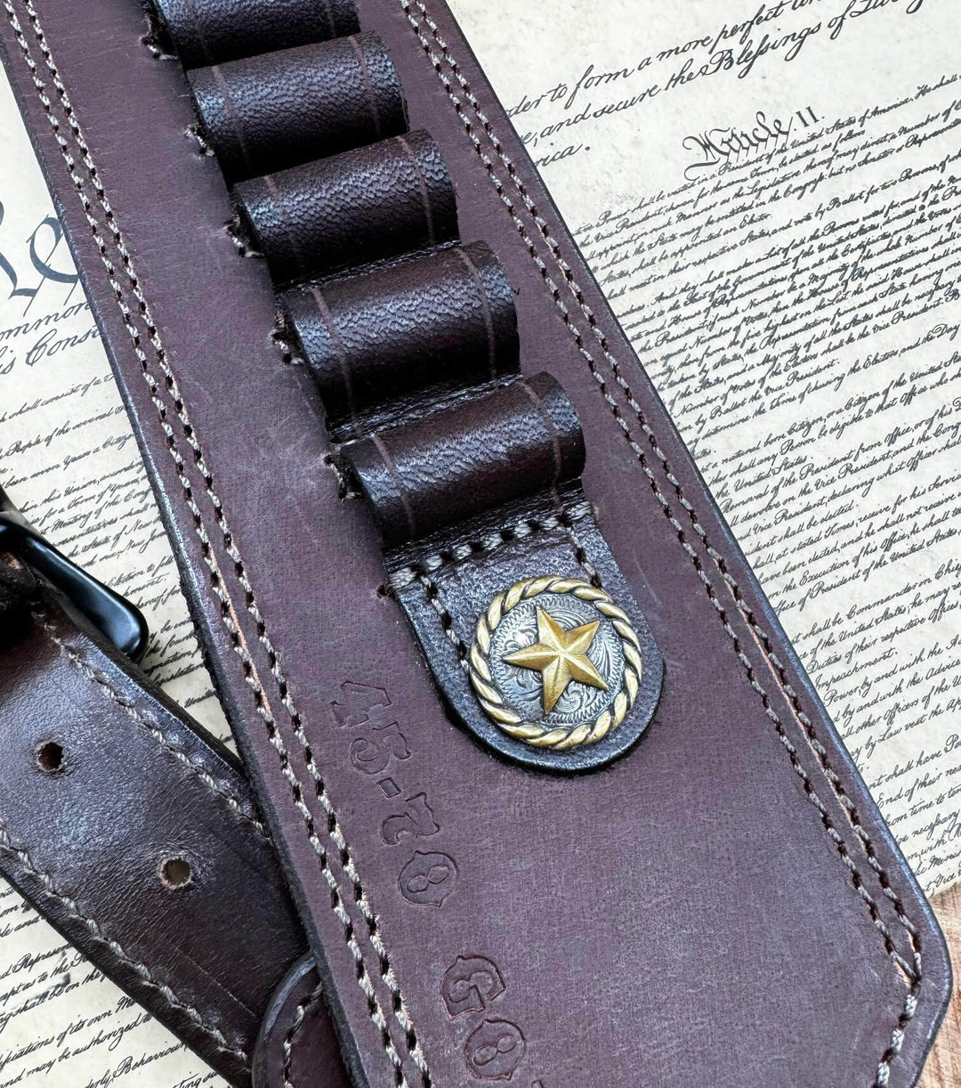 *In Stock* Guide Gun Rifle Sling Marlin 1895 Lever Action Genuine Dark Brown Buffalo 45-70 Govt 2 Brass & Silver Rope Star Conchos
