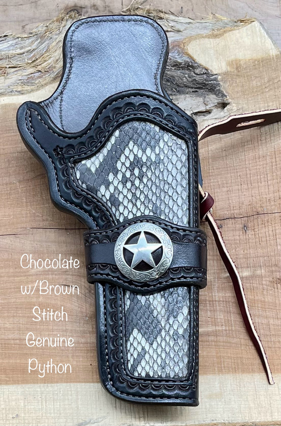 *Made to Order* LH/RH Paddle Rancher Cowboy Holster for Double Action Revolvers w/ Rattlesnake or Python Inlay & Concho