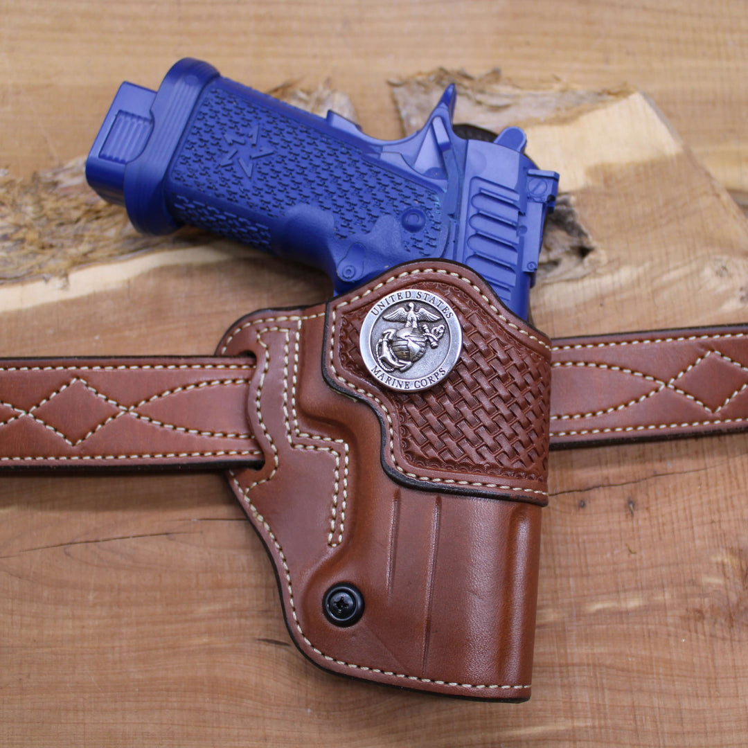 *In Stock* RH Raptor for Staccato P Saddle Oil Finish w/ Basket Weave Reinforcement Trim & USMC Concho