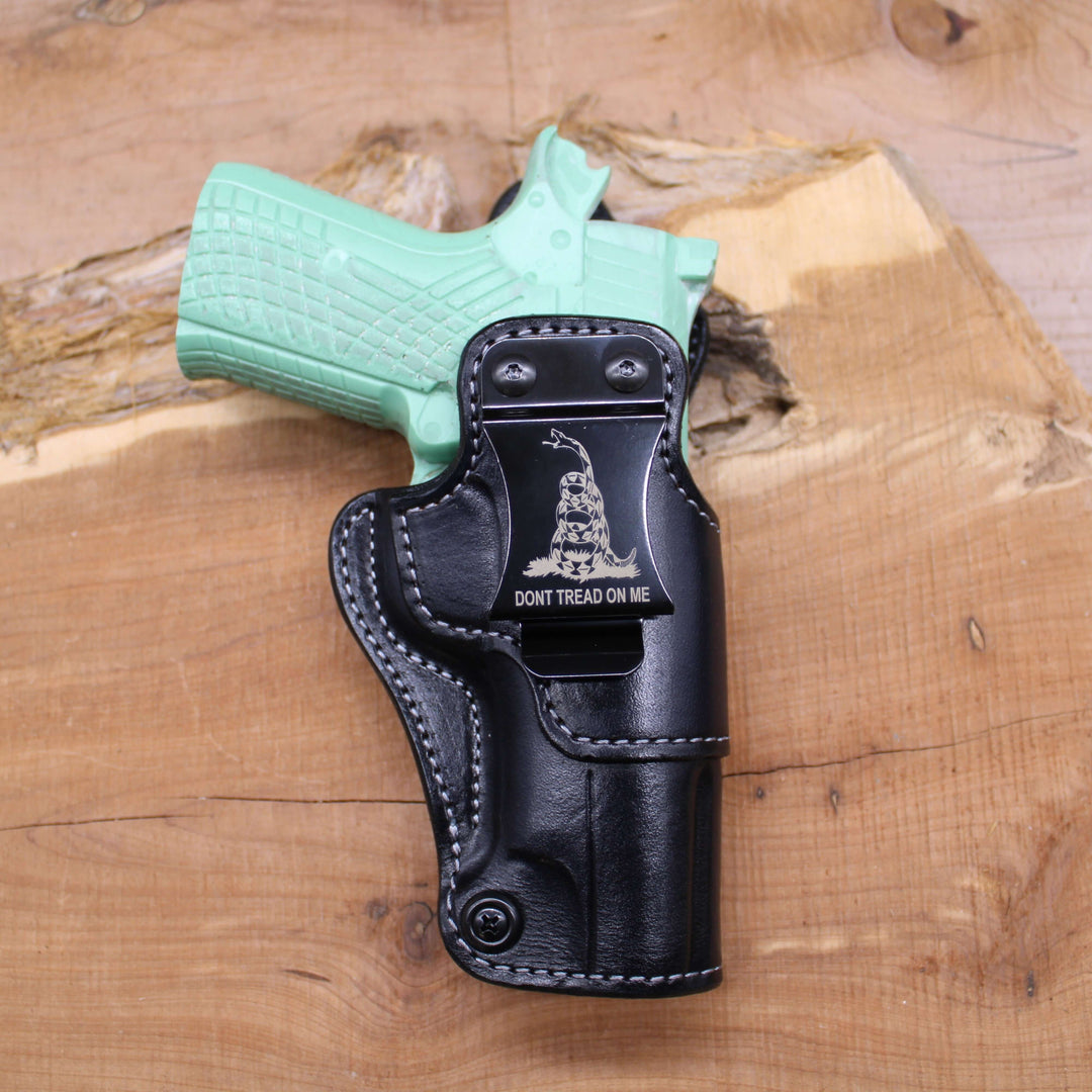 *In Stock* RH IWB for Kimber KDS9 C in Black w/Metal Belt Clip "Don't Tread on Me" or "2A 1776"