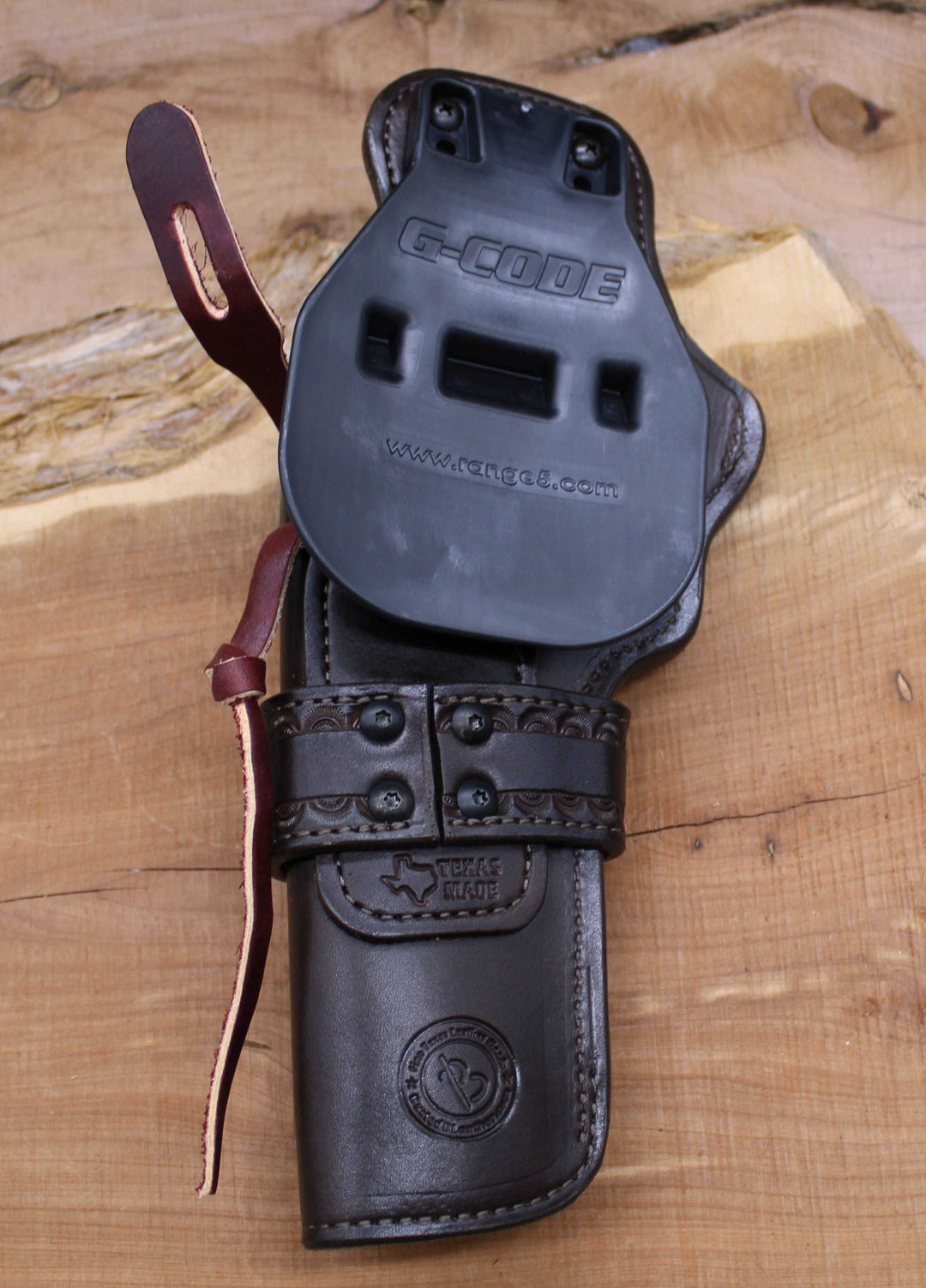 *In Stock* RH Paddle Rancher Cowboy Holster Chocolate w/ Rattlesnake Inlay for Colt Python 6"