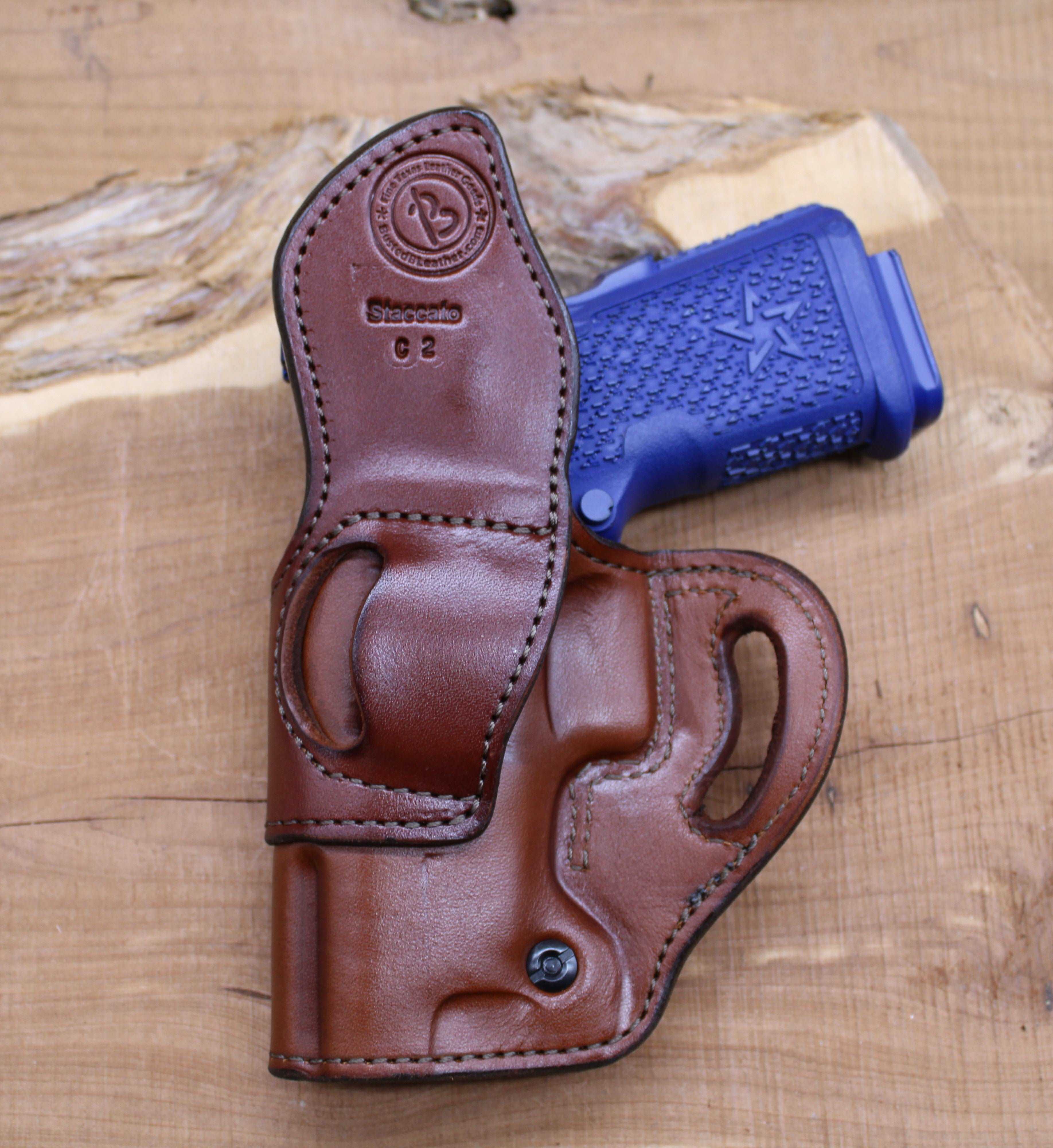 *In Stock* RH Raptor Holster for Staccato C2 Optic Ready Golden Brown w/ Dark Brown Reinforcement