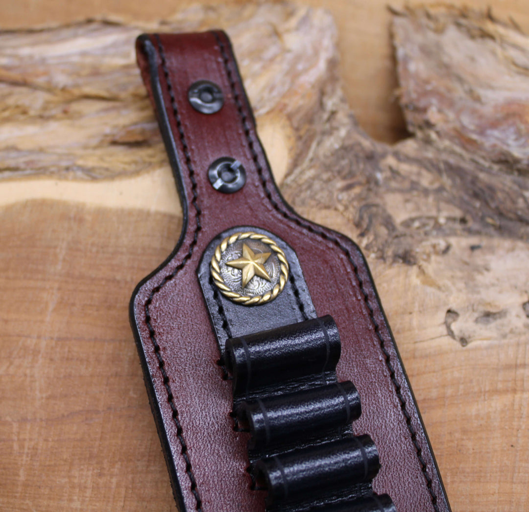 *In Stock* Rifle Sling Henry Axe .410 Two-Toned Mahogany w/ Black and Brass & Silver Rope Edge Star Concho's