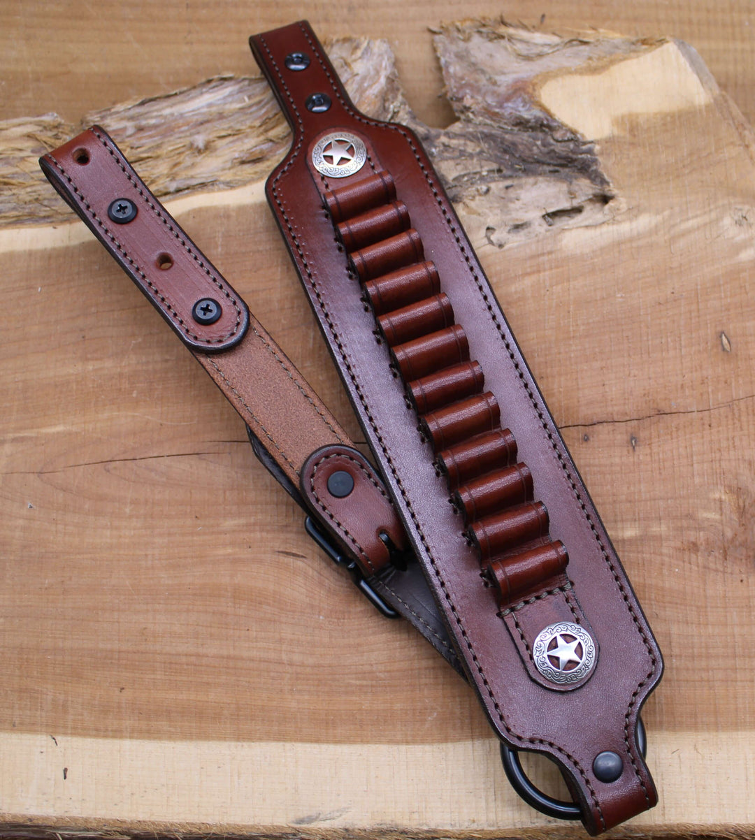 *In Stock* Rifle Sling Henry Axe .410 Dark Brown w/ Brown Engraved Star Concho's