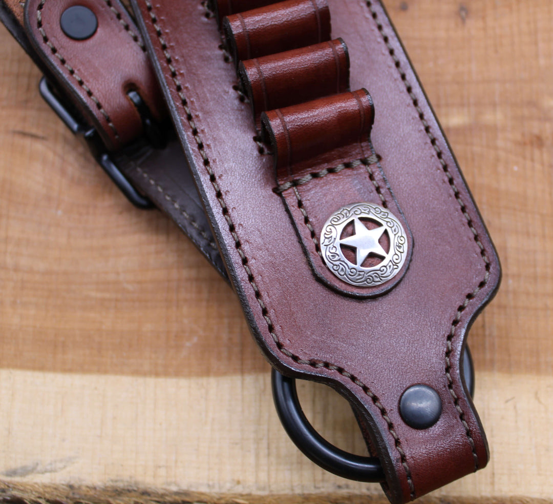 *In Stock* Rifle Sling Henry Axe .410 Dark Brown w/ Brown Engraved Star Concho's