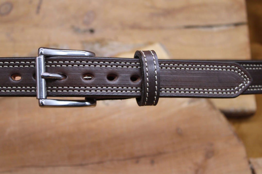 *In Stock* 1.25" Carry Belt .25" Thick Double Stitch Chocolate w/Natural Stitch Size 40