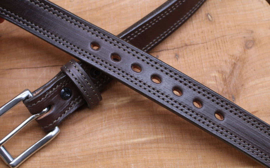 *In Stock* 1.25" Carry Belt .25" Thick Double Stitch Chocolate w/Brown Stitch Size 40