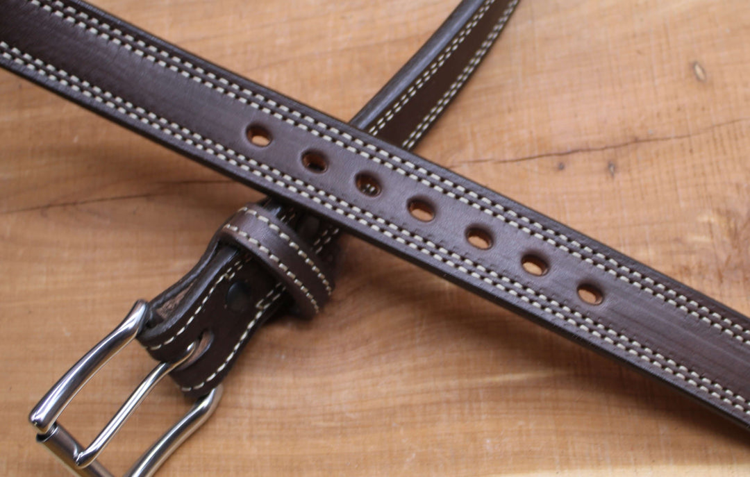 *In Stock* 1.25" Carry Belt .25" Thick Double Stitch Chocolate w/Natural Stitch Size 40