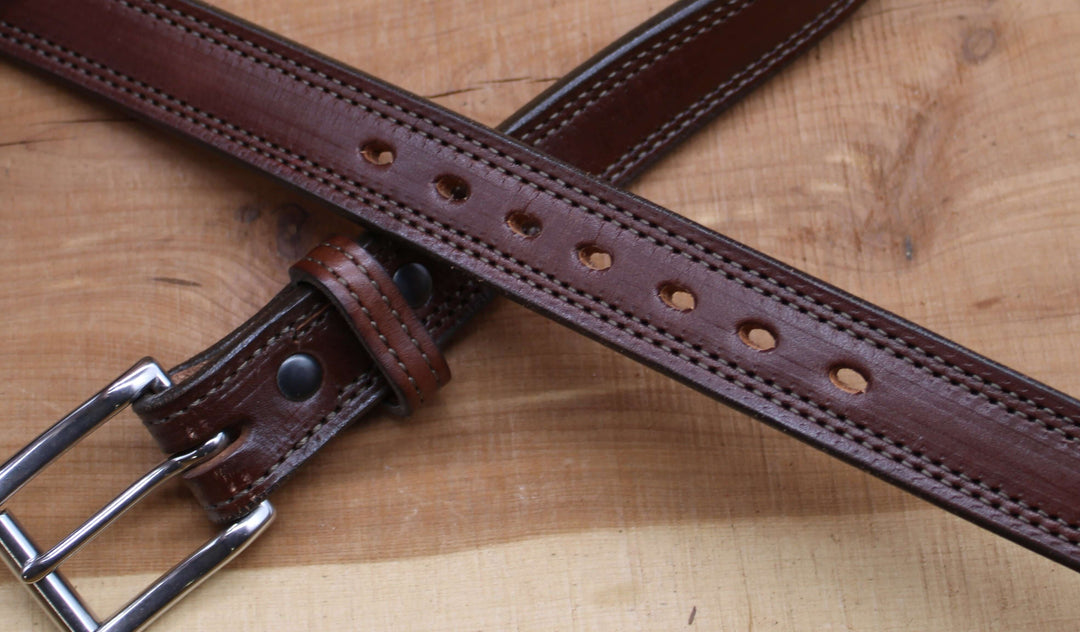 *In Stock* 1.25" Carry Belt .25" Thick Double Stitch Dark Brown w/Brown Stitch Size 40