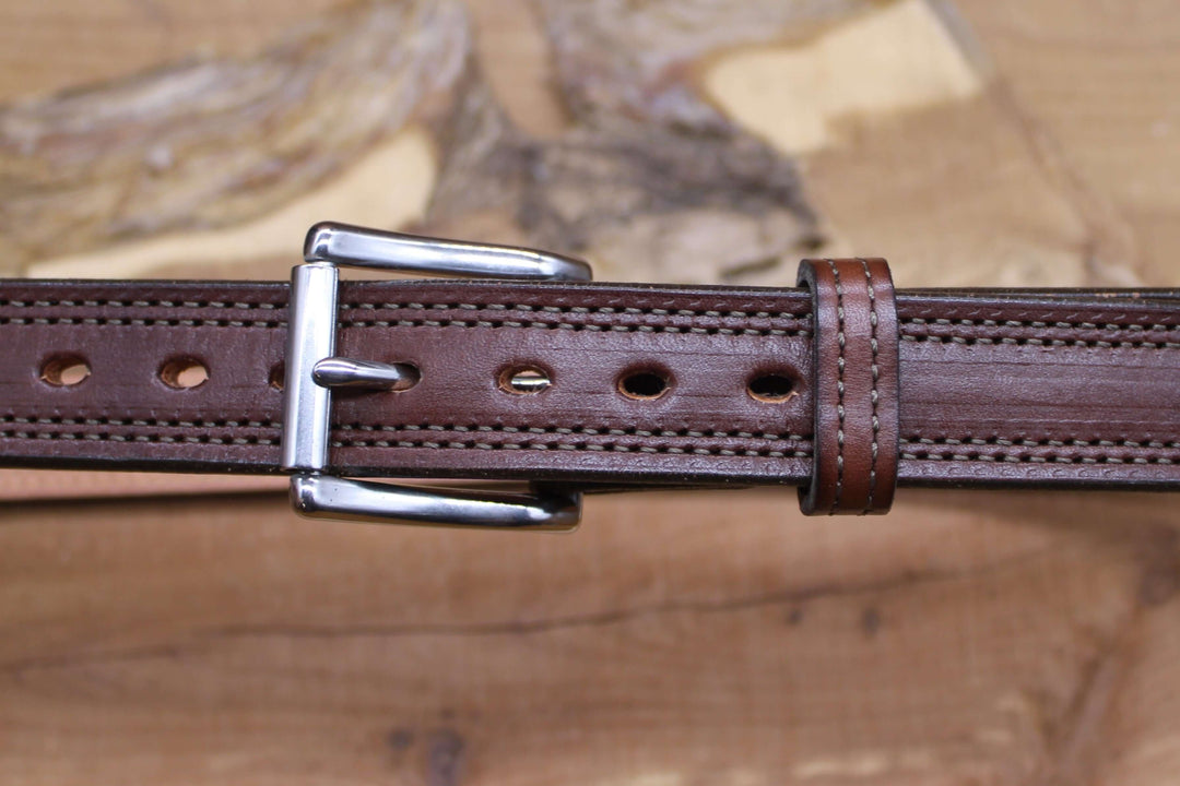 *In Stock* 1.25" Carry Belt .25" Thick Double Stitch Dark Brown w/Brown Stitch Size 40