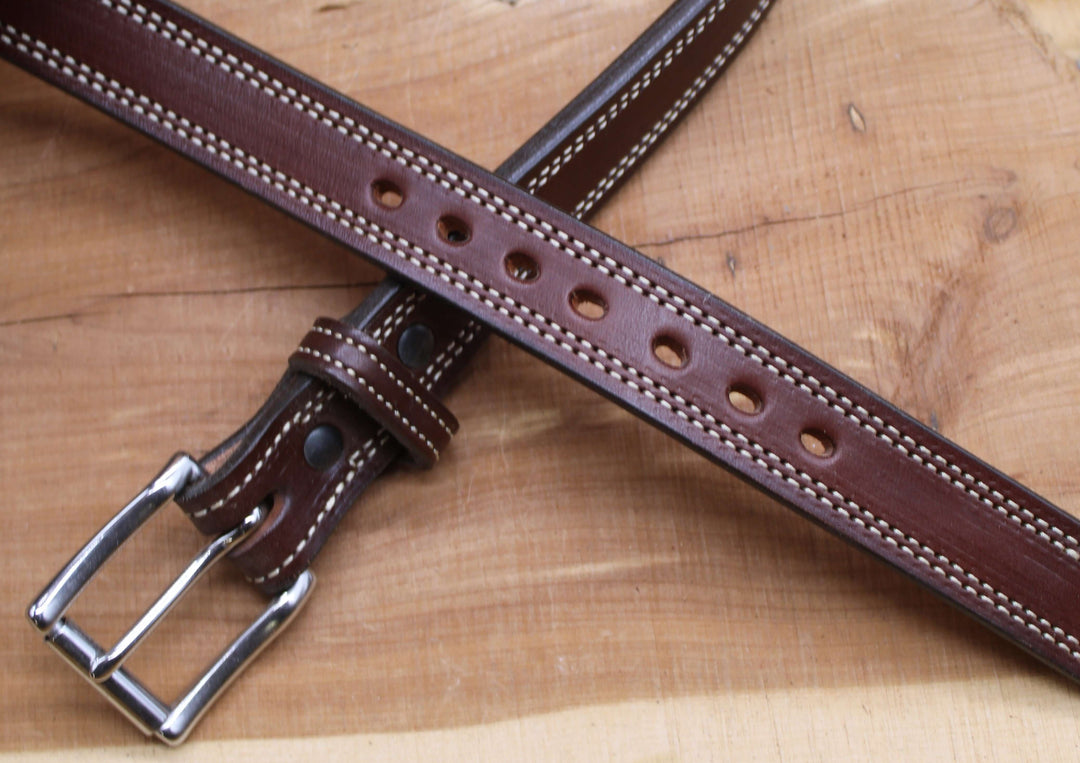 *In Stock* 1.25" Carry Belt .25" Thick Double Stitch Dark Brown w/Natural Stitch Size 40