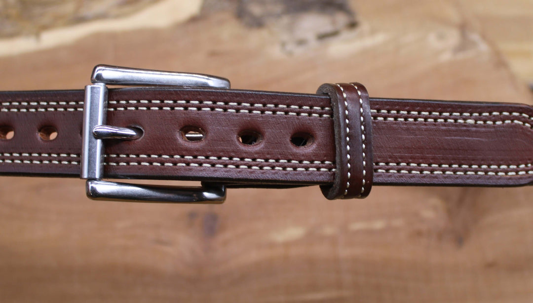 *In Stock* 1.25" Carry Belt .25" Thick Double Stitch Dark Brown w/Natural Stitch Size 40