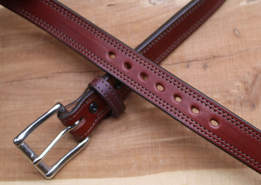 *In Stock* 1.25" Carry Belt .25" Thick Double Stitch Mahogany w/Brown Stitch Size 42