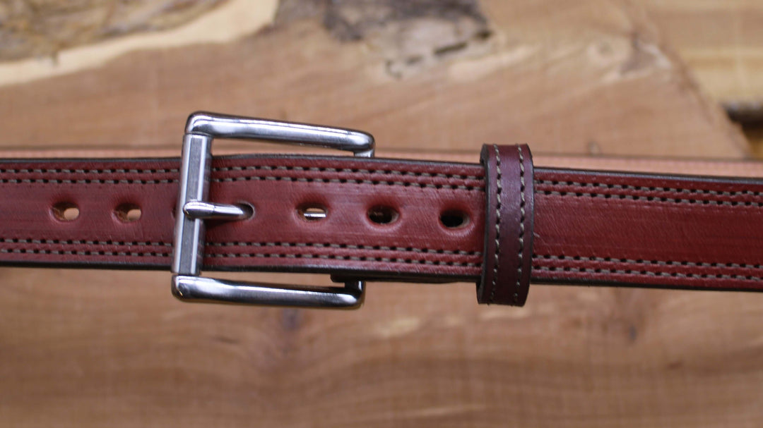 *In Stock* 1.25" Carry Belt .25" Thick Double Stitch Mahogany w/Brown Stitch Size 42