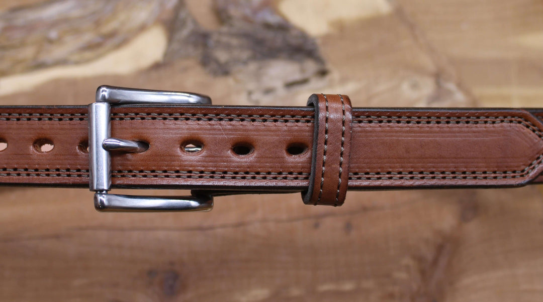 *In Stock* 1.25" Carry Belt .25" Thick Double Stitch Golden Brown w/Brown Stitch Size 40