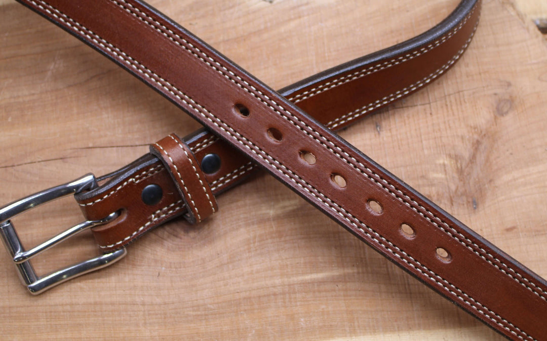 *In Stock* 1.25" Carry Belt .25" Thick Double Stitch Golden Brown w/Natural Stitch Size 38