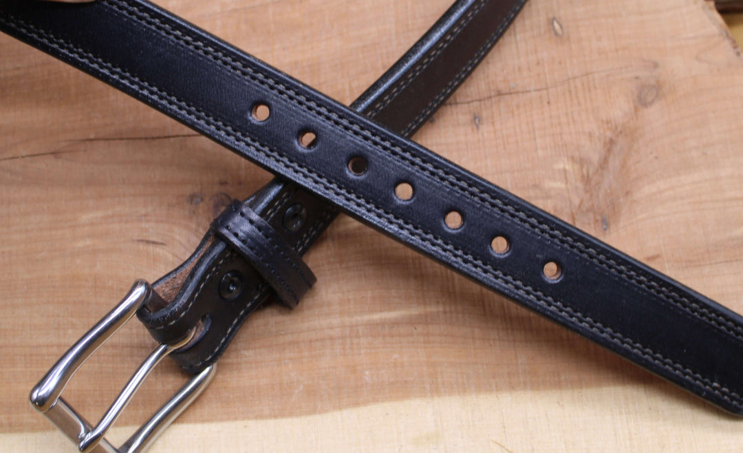 *In Stock* 1.25" Carry Belt .25" Thick Double Stitch Black w/Brown Stitch Size 38