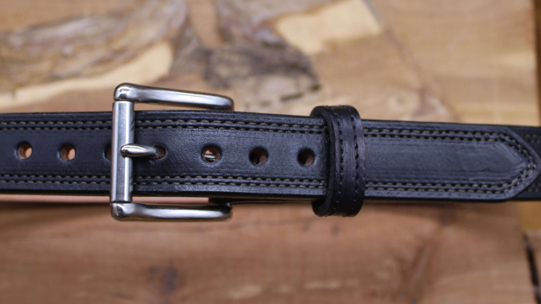 *In Stock* 1.25" Carry Belt .25" Thick Double Stitch Black w/Brown Stitch Size 38