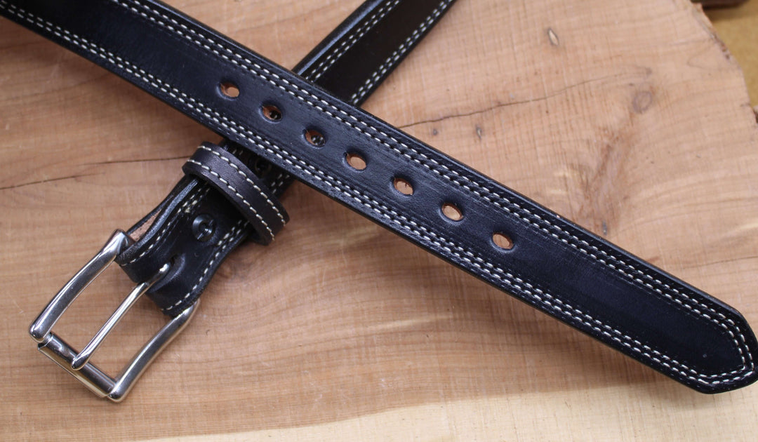 *In Stock* 1.25" Carry Belt .25" Thick Double Stitch Black w/Natural Stitch Size 36