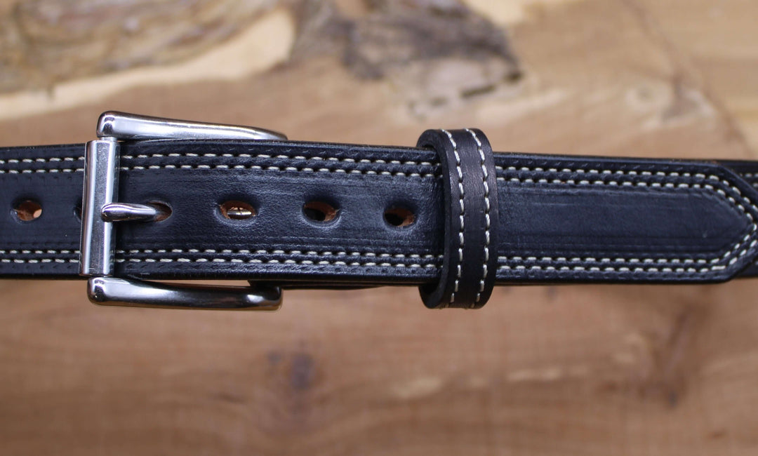 *In Stock* 1.25" Carry Belt .25" Thick Double Stitch Black w/Natural Stitch Size 36