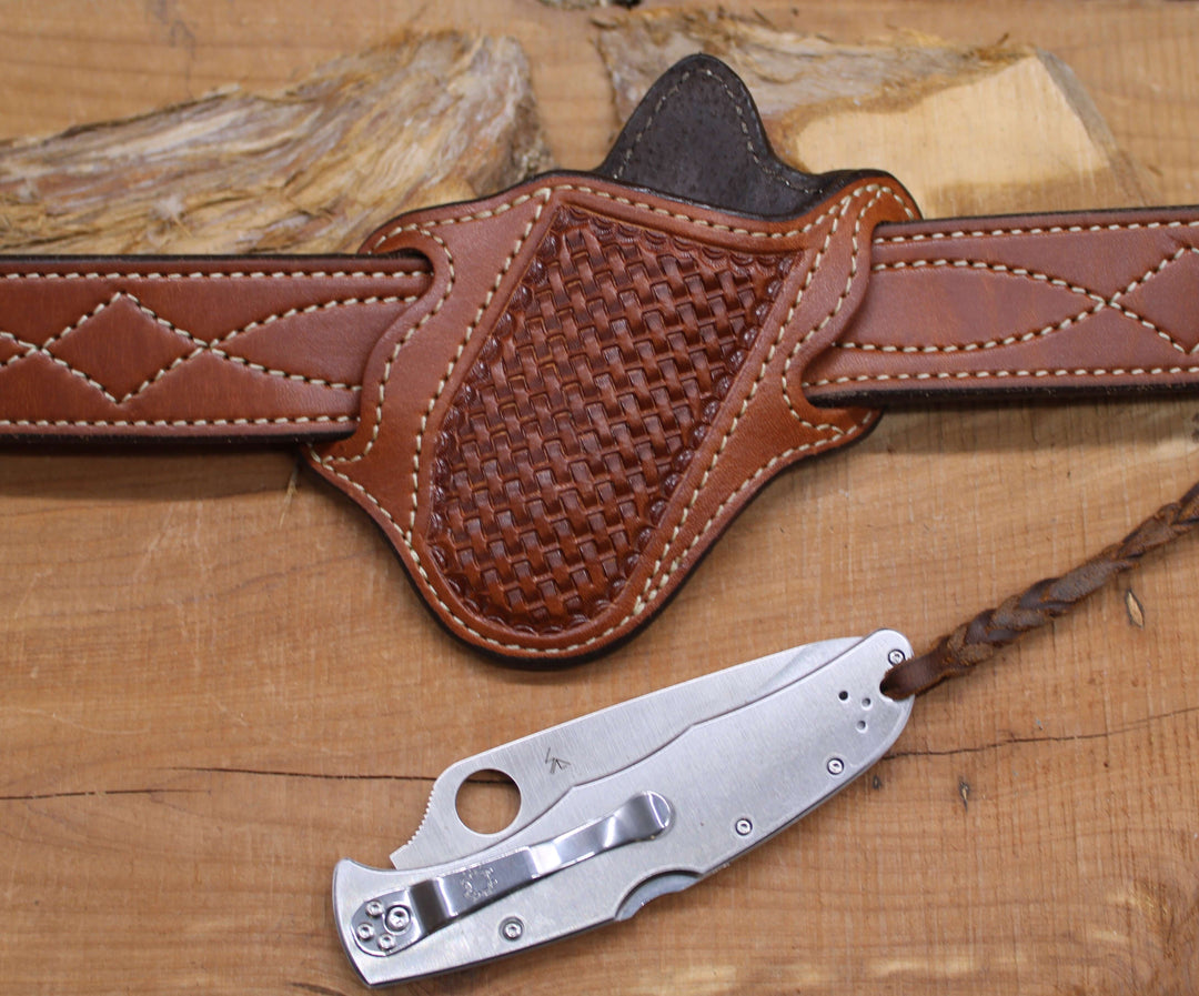 *In Stock* Slant Knife Sheath w/Basket Weave & SPYDERCO Endura 4 Lockback Stainless Steel Knife Bundle