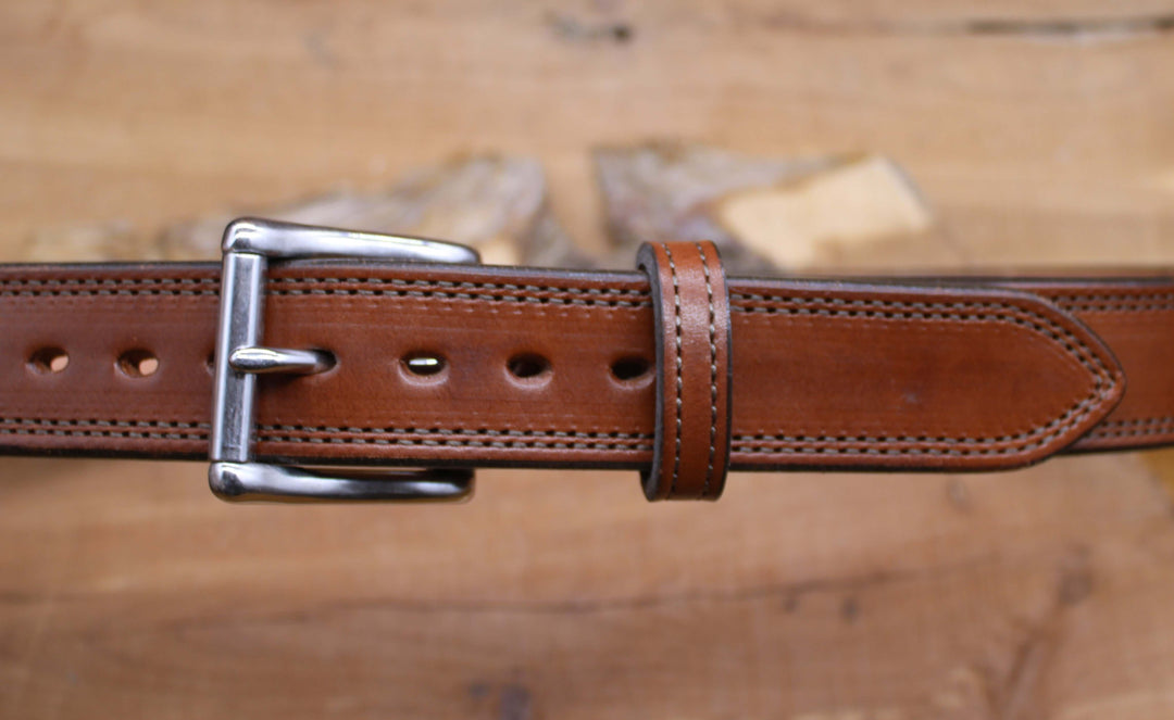 *In Stock* 1.5" Carry Belt .25" Thick Double Stitch Golden Brown w/Brown Stitch Size 40