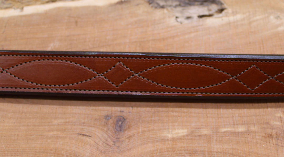 *In Stock* 1.5" Carry Belt .25" Thick Fancy Stitch Golden Brown w/Brown Stitch Size 42