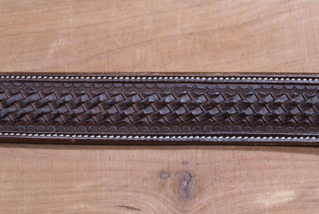 *In Stock* 1.5" Carry Belt .25" Thick Basket Weave Chocolate w/Natural Stitch Size 38