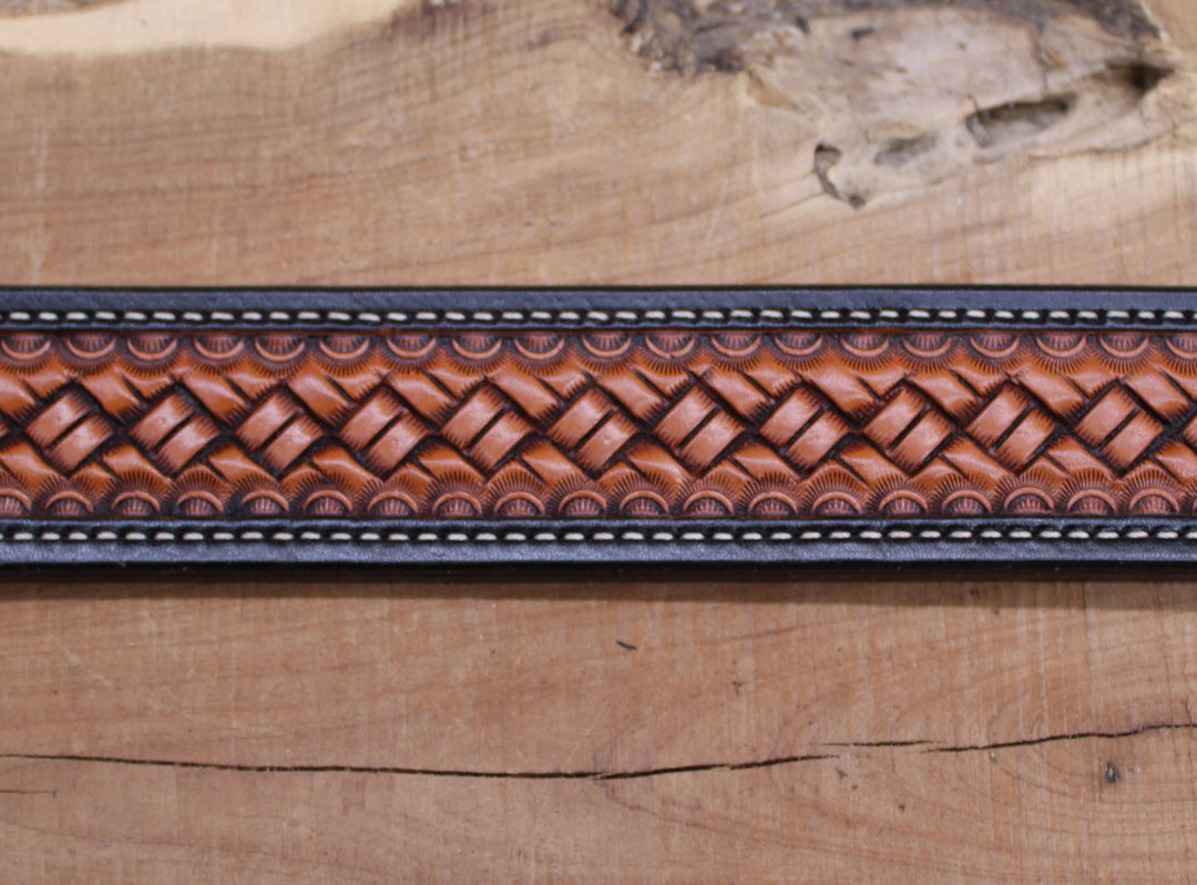 *In Stock* 1.5" Carry Belt .25" Thick Two-Toned Black & Desert Tan w/Natural Stitch Size 40