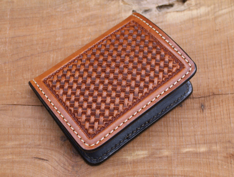 *In Stock* Traveler's Front Pocket Wallet Basket Weave Saddle Oil Finish