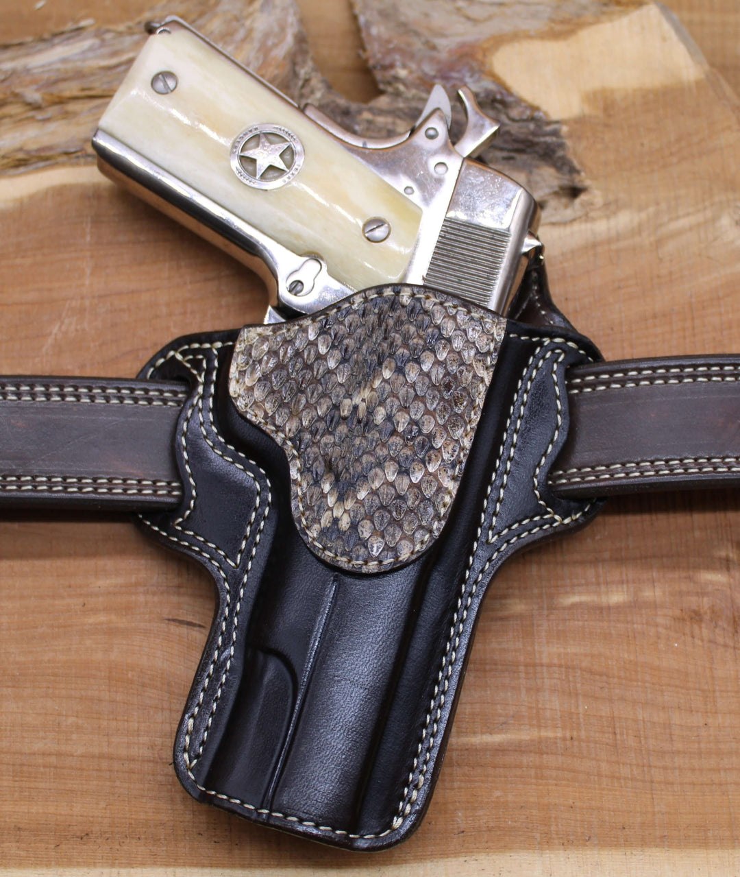 *In Stock* RH Ironside 1911 5” in Chocolate w/ Diamondback Rattlesnake Trim