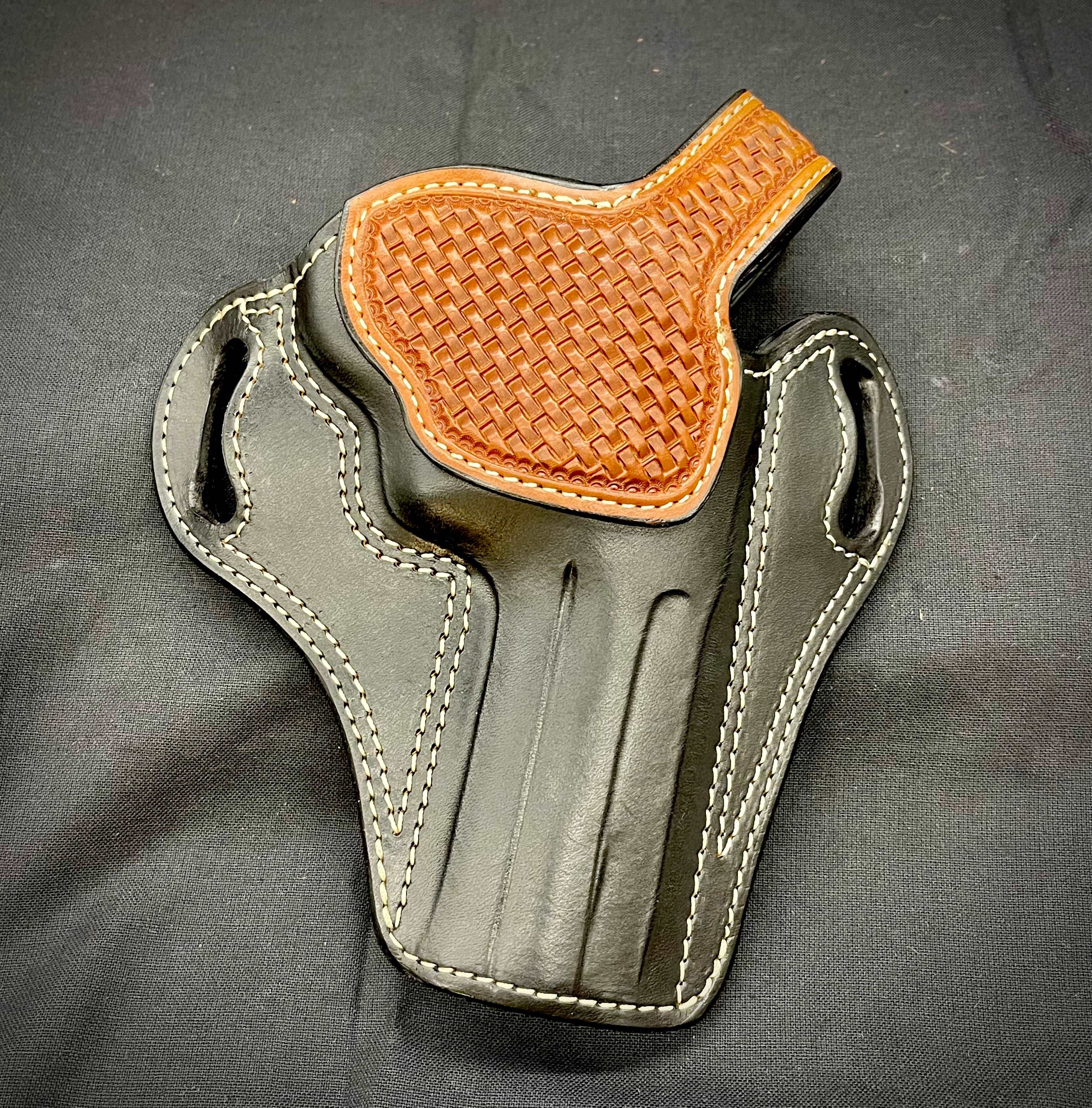 *In Stock* RH Ironside Holster Colt Python 4.25" Black w/Saddle Oil Finish w/Basket Weave Trim & Thumb Break