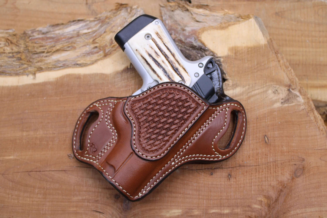 *In Stock* RH Texas Bodyguard Kimber Micro 9 Saddle Oil Finish w/Natural - Basket Weave Reinforcement