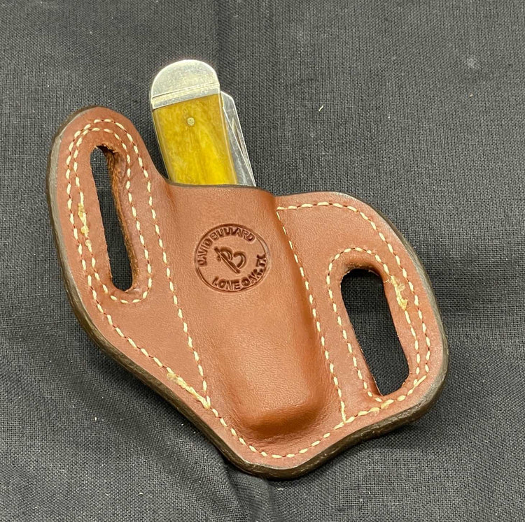 *In Stock* RH Cowboy Knife Sheath for 2 Blade Trapper 4 1/8 Saddle Oil Finish - Basket Weave