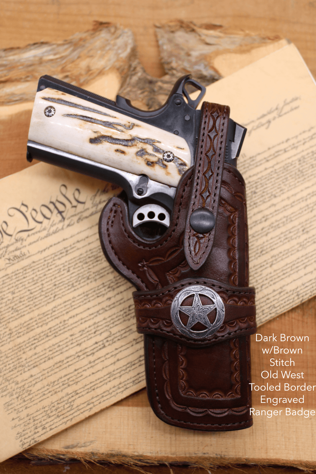 *Made to Order* LH/RH Rancher Cowboy Holster for 1911 Old West Tooled Border/Concho