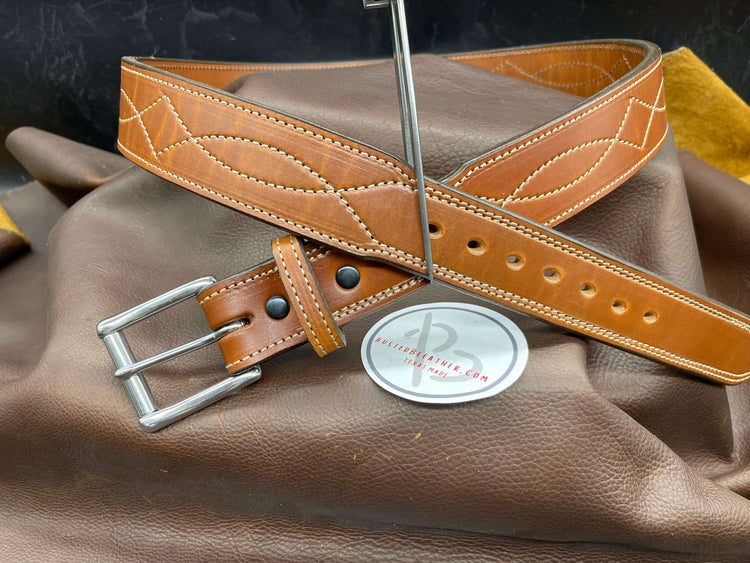 *Made to Order* 1.75" Tapered to 1.5" Carry Belt .25" Thick Fancy Stitch-Busted B Leather