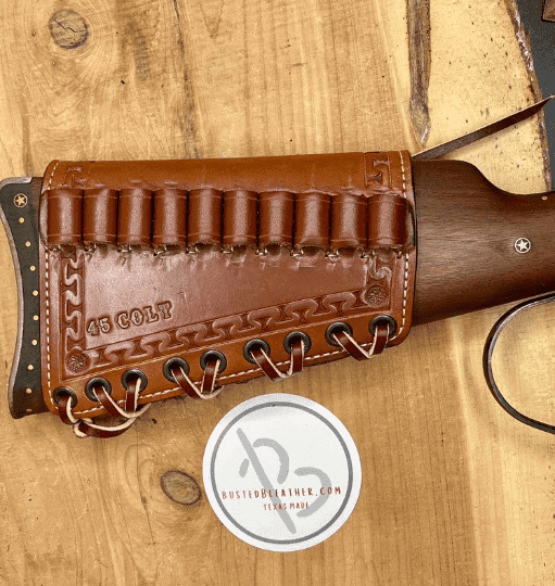 *Made to Order* Leather Tooled Butt-Cover w/Ammo Loops Lever-Action Rifles Winchester, Marlin, Henry, Rossi-Busted B Leather