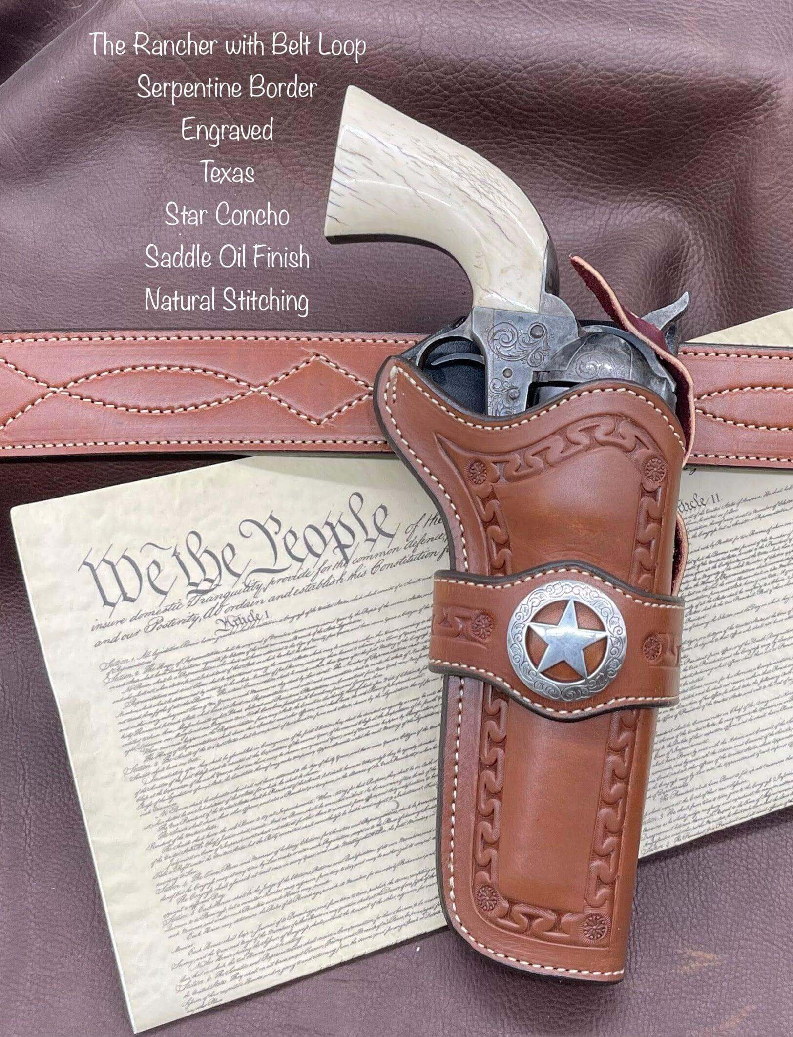 *Made to Order* LH/RH Rancher Cowboy Holster for Single Action Revolvers Old West Tooled Border/Texas Star Concho-Busted B Leather