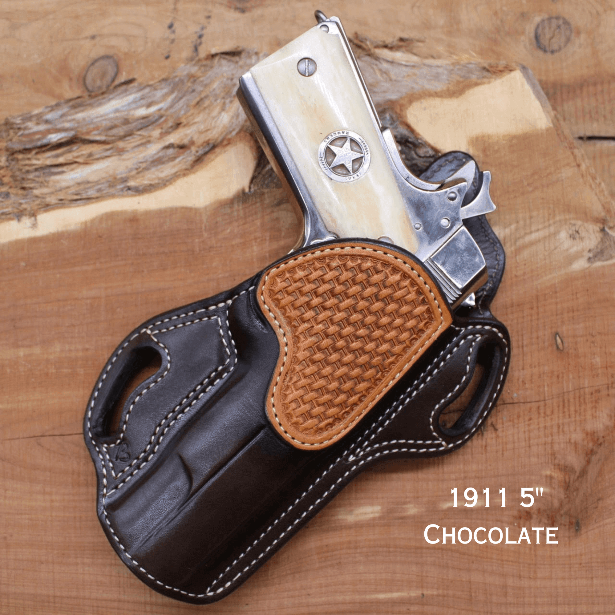 *Made to Order* LH/RH Texas Bodyguard Holster w/Basket-Weave Tooled Trim Made for Your Gun-Busted B Leather