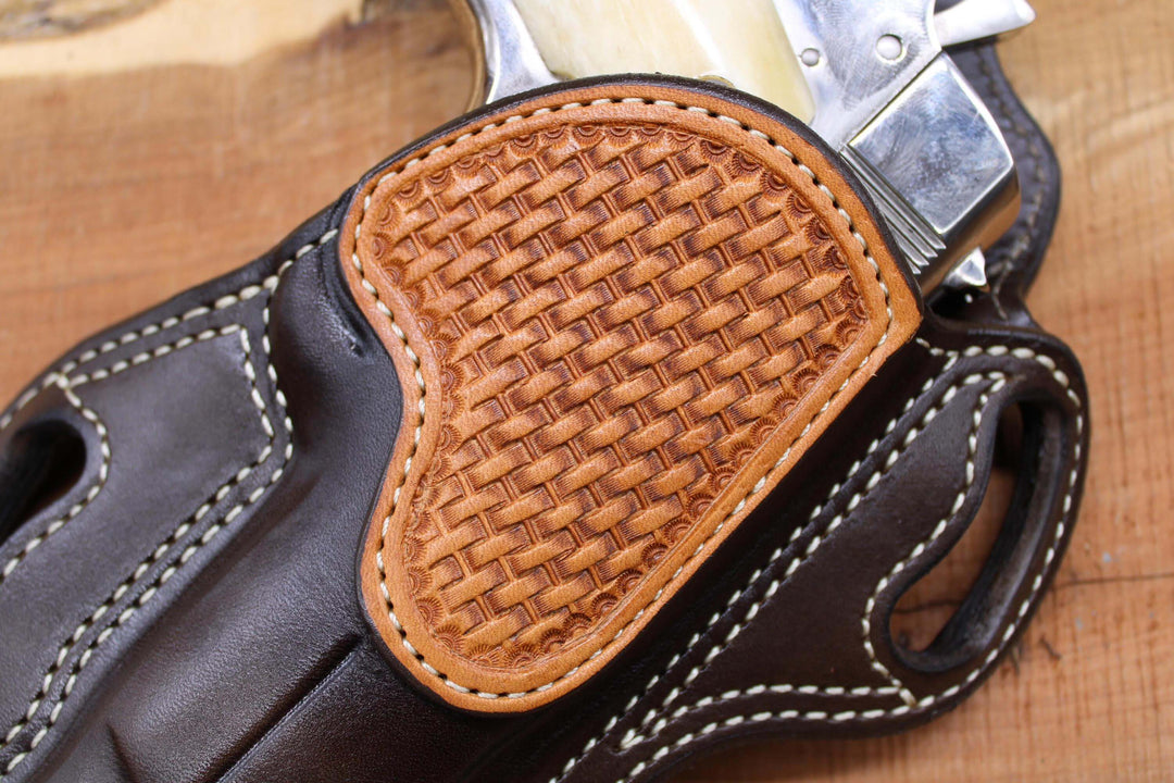 *Made to Order* LH/RH Texas Bodyguard Holster w/Basket-Weave Tooled Trim Made for Your Gun-Busted B Leather