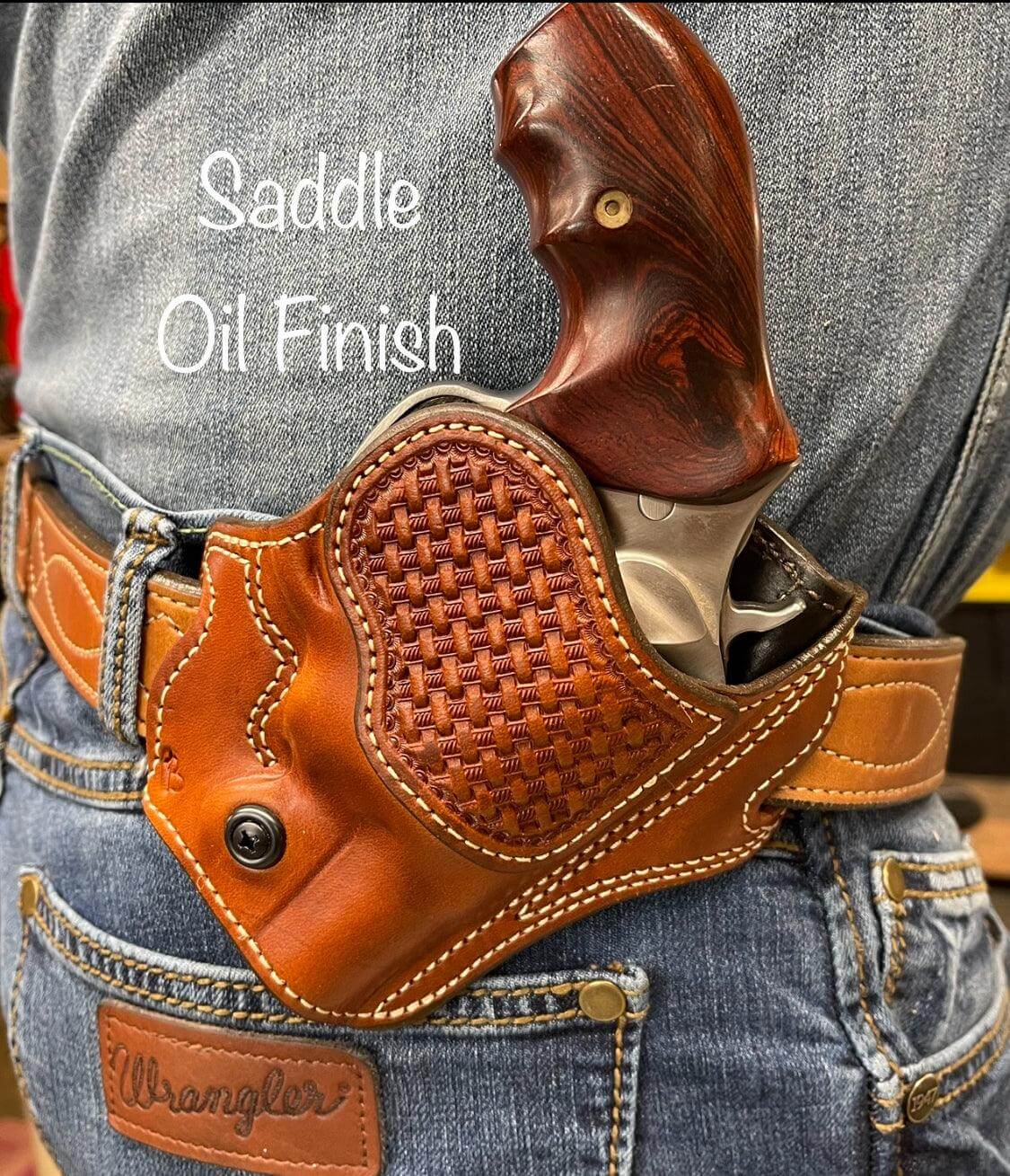 *Made to Order* LH/RH Texas Bodyguard Holster w/Basket-Weave Tooled Trim Made for Your Gun-Busted B Leather