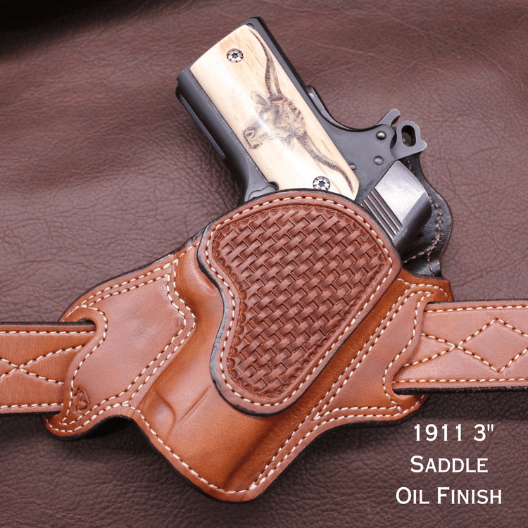 *Made to Order* LH/RH Texas Bodyguard Holster w/Basket-Weave Tooled Trim Made for Your Gun-Busted B Leather