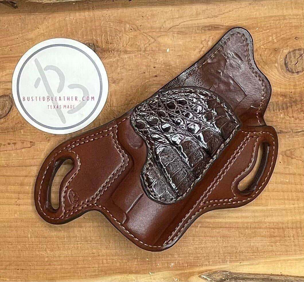 *In Stock* RH Texas Bodyguard Holster for 1911 3” Dark Brown w/Genuine Chocolate Alligator-Busted B Leather