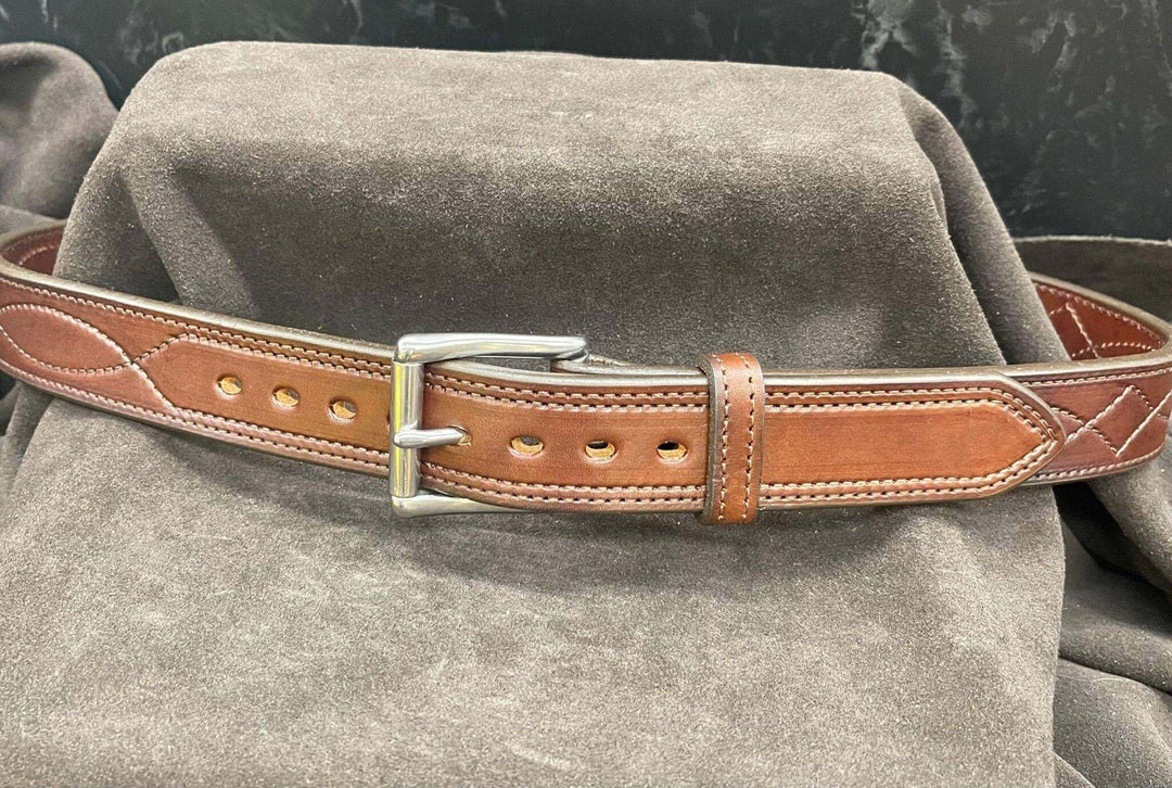 *Made to Order* 1.5" Carry Belt .25" Thick Fancy Stitch-Busted B Leather